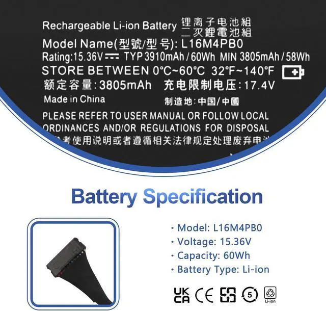 Alt view image 2 of 5 - ANTIEE L16M4PB0 Laptop Battery for Lenovo Legion Y720-15IKB Series Type 80VR I7-7700HQ i5-7300HQ 80VR002XGE 80VR0030FR 80VR00JXGE 80VR00K2GE 80VR00K3GE 5B10M33723 5B10M33724 Notebook Battery