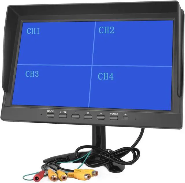 Main image of Hikity 10 Inch Small Monitor Screen Video Displays Quad Split HD Screen, 4 Channels RCA Video Inputs for Car Backup Camera & Home Surveillance Security System + Headrest Mounting Bracket & Dash Stand