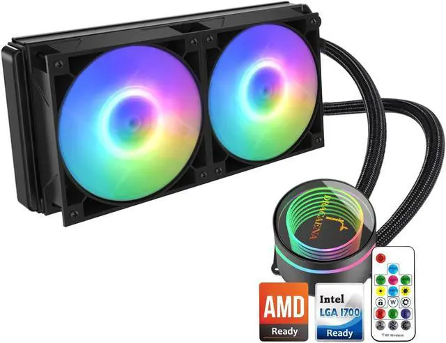 Main image of Dracaena.io AIO CPU Cooler, Color Change Remote, 240mm Radiator, ARGB PWM Fans Quiet Less Than 27DBA, Compatible with AMD AM5/AM4-Intel LGA 1700/1200/115X, Leakproof Technology, High Flow Pump, Black