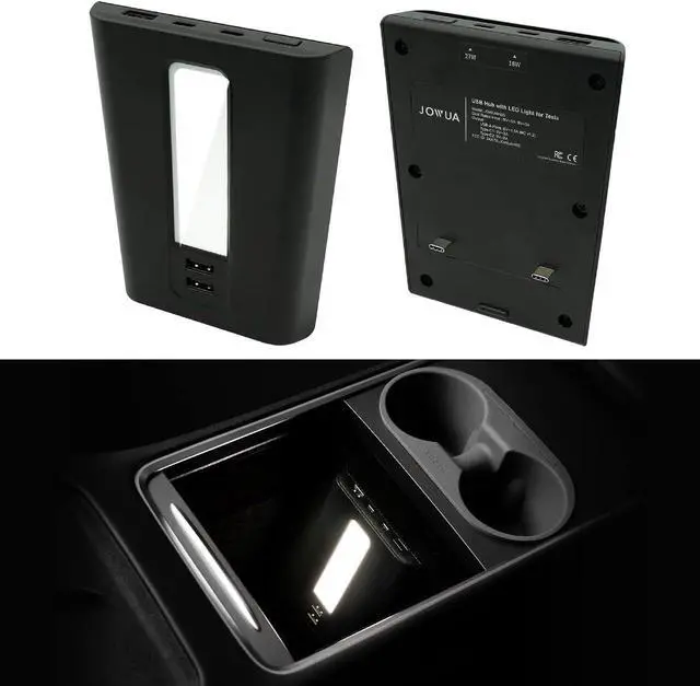 Main image of JOWUA Model 3/Y USB Dual USB-C 45W Hub with LED Light with Dual USB-C Ports, 3 USB-A Ports