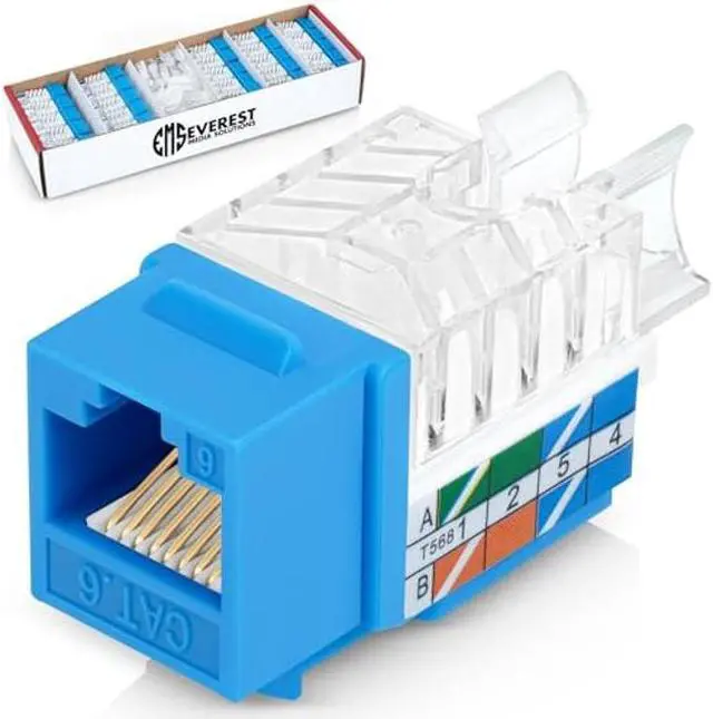 Main image of Everest Media Solutions 45deg Angled CAT6 Keystone Jack in Blue - Slim Profile RJ45 Ethernet Connector - Compatible with 45deg Angled Speed Termination Tool - 45Term (B0BL3GS7ZY) - 50-Pack