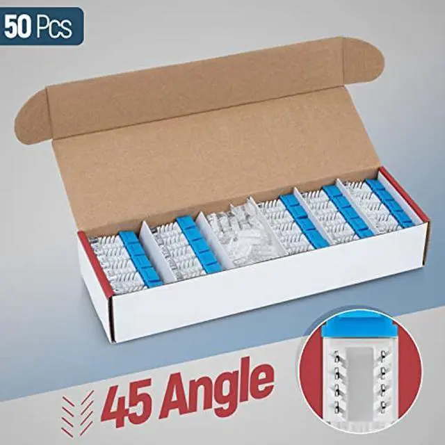 Alt view image 2 of 5 - Everest Media Solutions 45deg Angled CAT6 Keystone Jack in Blue - Slim Profile RJ45 Ethernet Connector - Compatible with 45deg Angled Speed Termination Tool - 45Term (B0BL3GS7ZY) - 50-Pack