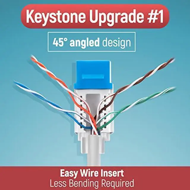 Alt view image 3 of 5 - Everest Media Solutions 45deg Angled CAT6 Keystone Jack in Blue - Slim Profile RJ45 Ethernet Connector - Compatible with 45deg Angled Speed Termination Tool - 45Term (B0BL3GS7ZY) - 50-Pack