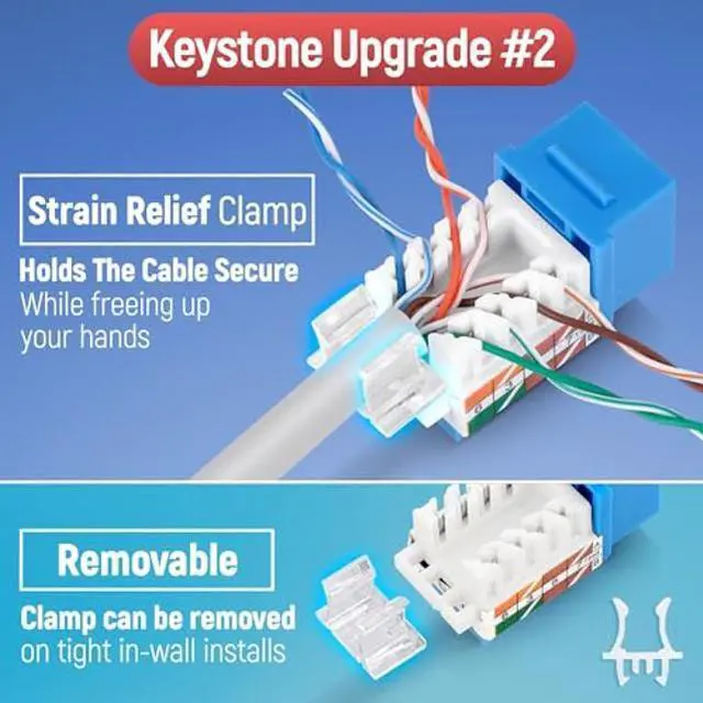 Alt view image 4 of 5 - Everest Media Solutions 45deg Angled CAT6 Keystone Jack in Blue - Slim Profile RJ45 Ethernet Connector - Compatible with 45deg Angled Speed Termination Tool - 45Term (B0BL3GS7ZY) - 50-Pack