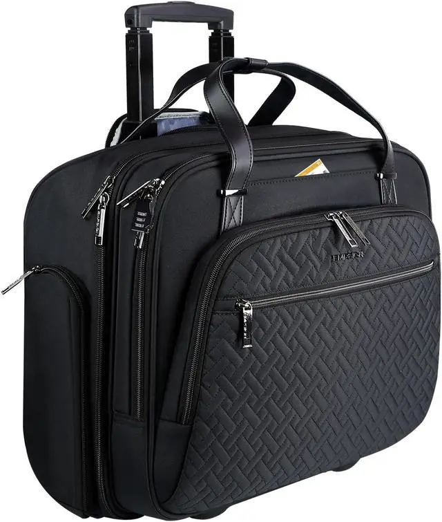 Main image of EMPSIGN Rolling Laptop Bag, 15.6 Inch Roller Briefcase with Wheel, Rolling Underaeat Computer Bag with Water-Proof RFID Pockets for Travel Business Work-Quilted Black