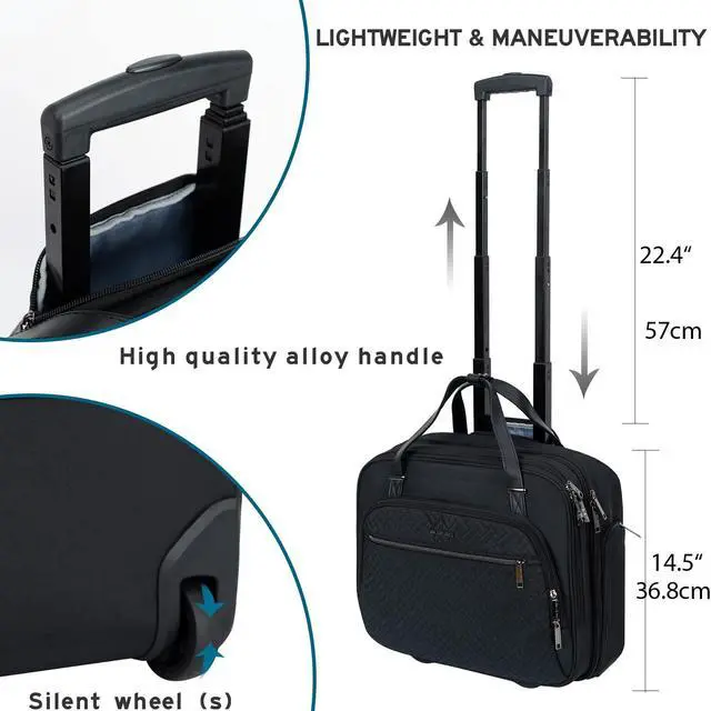 Alt view image 4 of 5 - EMPSIGN Rolling Laptop Bag, 15.6 Inch Roller Briefcase with Wheel, Rolling Underaeat Computer Bag with Water-Proof RFID Pockets for Travel Business Work-Quilted Black