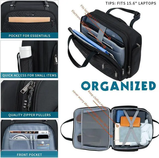Alt view image 2 of 5 - EMPSIGN Rolling Laptop Bag, 15.6 Inch Roller Briefcase with Wheel, Rolling Underaeat Computer Bag with Water-Proof RFID Pockets for Travel Business Work-Quilted Black
