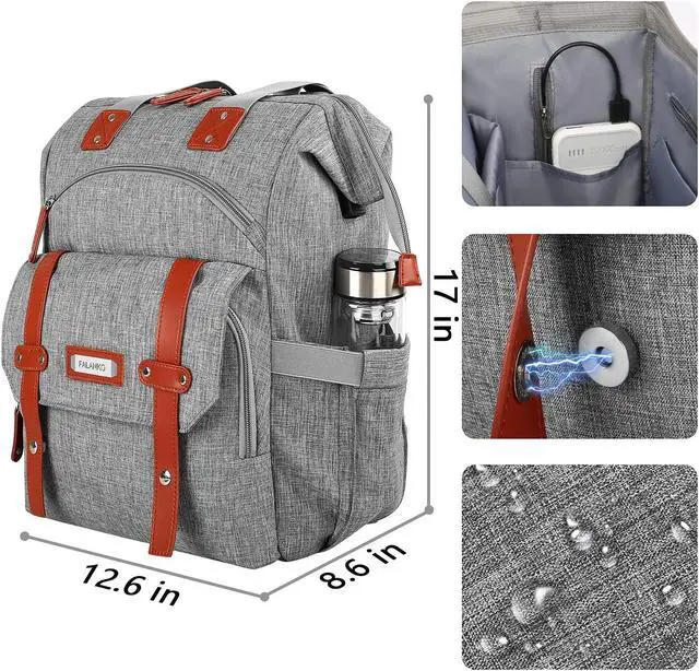 Alt view image 5 of 5 - FALANKO Laptop Backpack for Women, Work Doctor Teacher Nurse Wide Open College School Student 17.3 Inch Laptops Bookbag Purse with USB Charging Port, Travel RFID Computer Bag for Men Women Girls Grey
