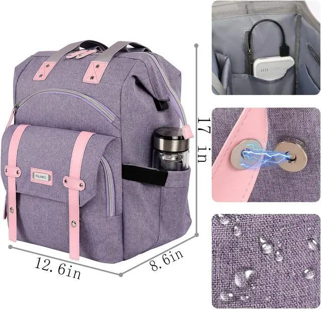 Alt view image 4 of 5 - FALANKO Laptop Backpack for Women,Large Computer Backpack Fits 17 Inch Laptop with USB Charging Port RFID Water Resistant purse Casual Purple Bookbag for Teacher/work/College/nurse/Doctor/Woman