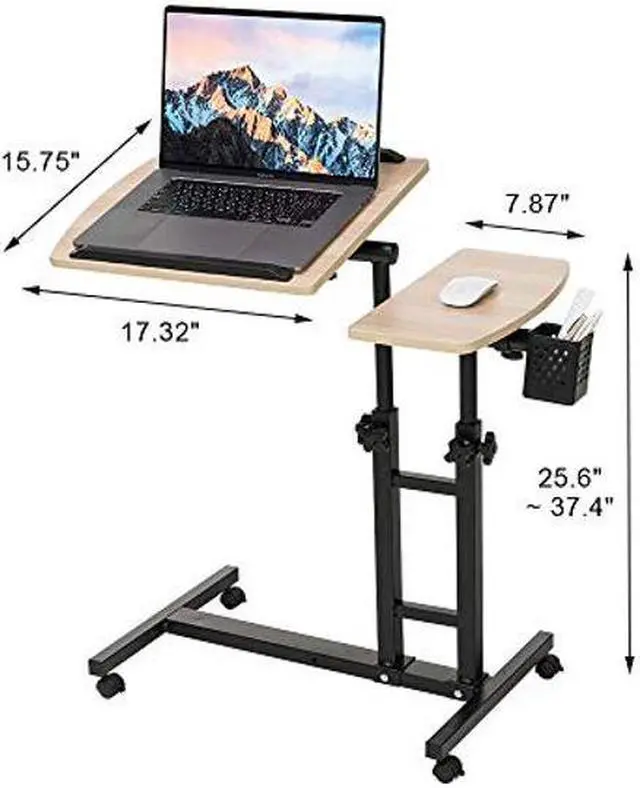Alt view image 3 of 5 - Farios Adjustable Laptop Desk with Cart, Computer Workstation, Bed Side Table, Tiltable Table and Mouse pad for Laptop-Dark Blond Wood
