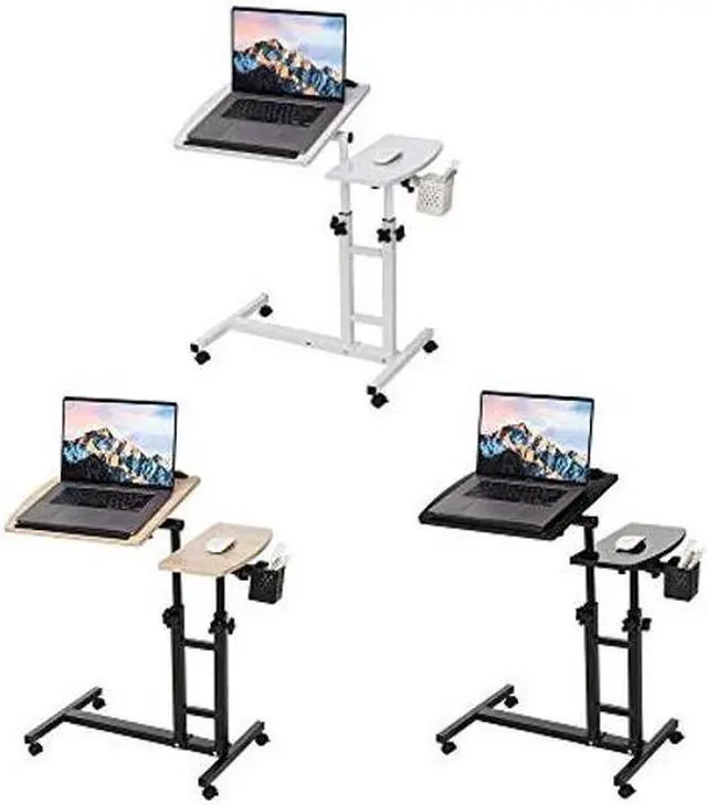 Alt view image 4 of 5 - Farios Adjustable Laptop Desk with Cart, Computer Workstation, Bed Side Table, Tiltable Table and Mouse pad for Laptop-Dark Blond Wood