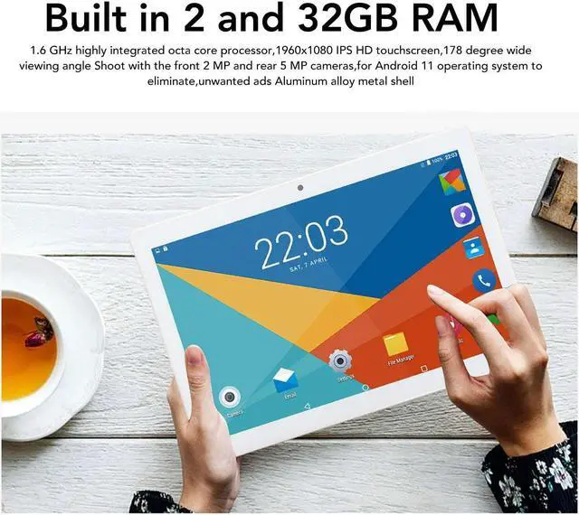 Alt view image 3 of 5 - Luqeeg 10 inch Tablet - 1080P Full HD Kids Edition Tablet, Android 11, Dual SIM, Octa Core CPU, 3GB & 32GB, 3G Network,, GPS, Bluetooth, 4000mAh Fast Charging Battery(Gold)