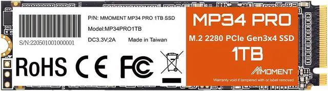Main image of MMOMENT MP34 PRO 1TB PCIe Gen3 NVMe M.2 2280 Internal Solid State Drive, Gen3.0X4, Read Speed up to 3500MB/s, for Laptop, Desktop and Gaming