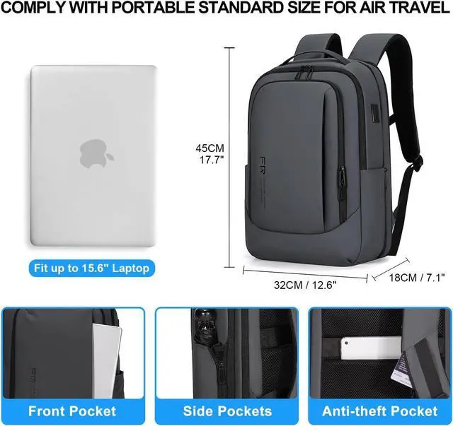 Alt view image 4 of 5 - FENRUIEN Business Travel Backpack, Expandable Computer Backpack with USB Port, Gray Laptop Backpack 15.6 Inch for College/Work