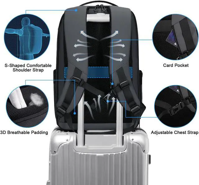 Alt view image 5 of 5 - FENRUIEN Business Travel Backpack, Expandable Computer Backpack with USB Port, Gray Laptop Backpack 15.6 Inch for College/Work