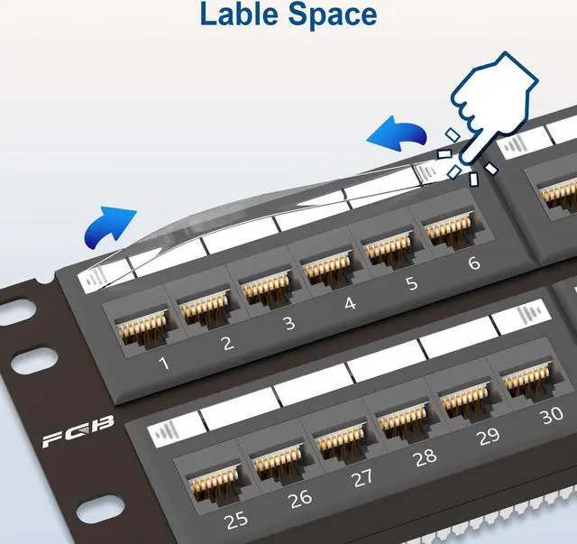 Alt view image 2 of 5 - FGB 10Gbps Cat6A Patch Panel, 48-Port RJ45 Ethernet Patch Panel for 19" Rackmount or Wall Mount, 2U Network Panel for Gigabit Networks