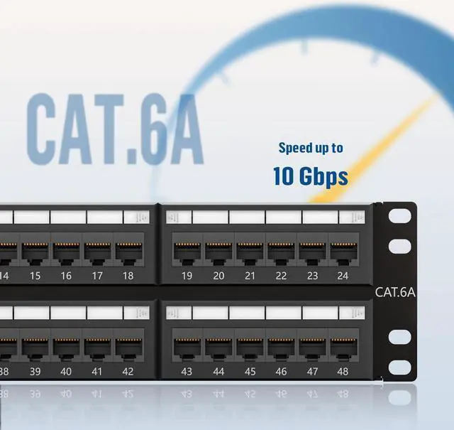 Alt view image 3 of 5 - FGB 10Gbps Cat6A Patch Panel, 48-Port RJ45 Ethernet Patch Panel for 19" Rackmount or Wall Mount, 2U Network Panel for Gigabit Networks