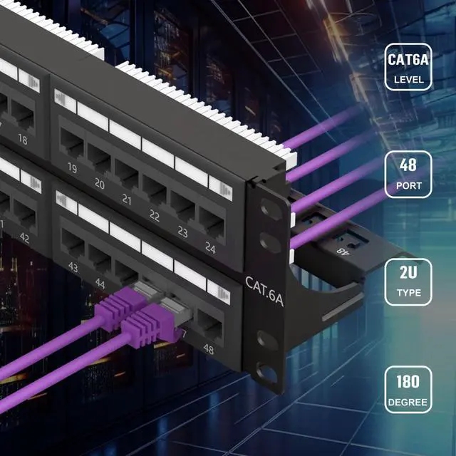 Alt view image 5 of 5 - FGB 10Gbps Cat6A Patch Panel, 48-Port RJ45 Ethernet Patch Panel for 19" Rackmount or Wall Mount, 2U Network Panel for Gigabit Networks