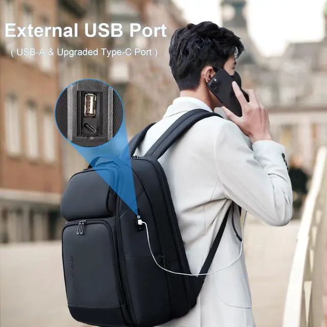 Alt view image 5 of 5 - FENRUIEN 17 Inch Travel Backpack for Men, Expandable Water Resistant Computer Backpack with USB Port, Black Laptop Bag for Business/College/Work