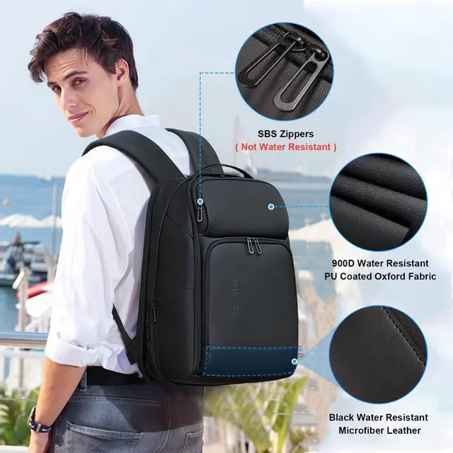 Alt view image 4 of 5 - FENRUIEN 17 Inch Travel Backpack for Men, Expandable Water Resistant Computer Backpack with USB Port, Black Laptop Bag for Business/College/Work