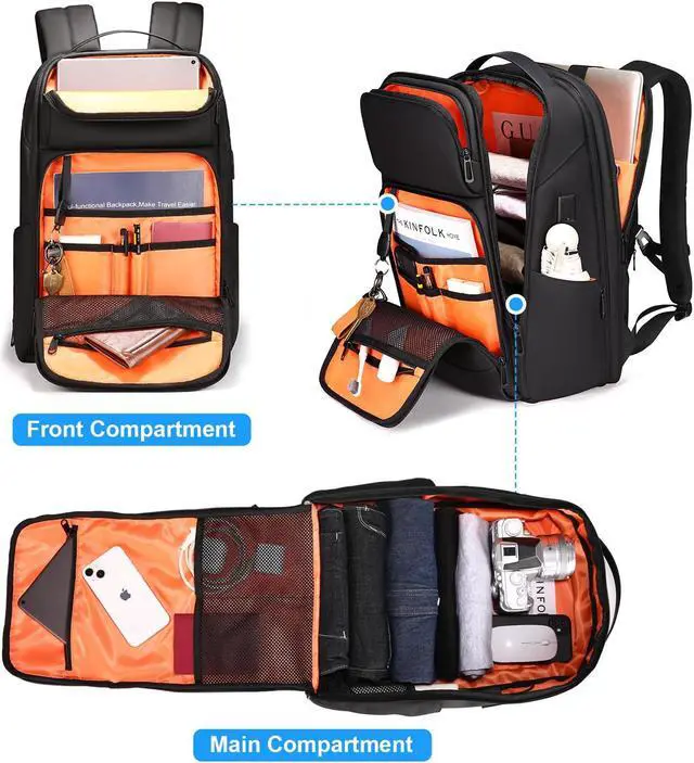 Alt view image 3 of 5 - FENRUIEN 17 Inch Travel Backpack for Men, Expandable Water Resistant Computer Backpack with USB Port, Black Laptop Bag for Business/College/Work