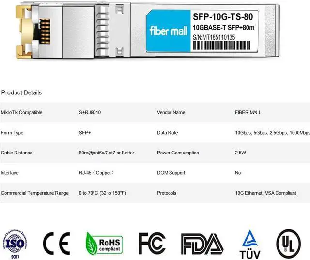 Alt view image 2 of 5 - 10G SFP+ RJ45 80m for Compatible MikroTik S+RJ8010 10GBASE-T SFP+ RJ45 80m Cat6a/7 Mini-GBIC 10gb copper R-J45 Transceiver Module