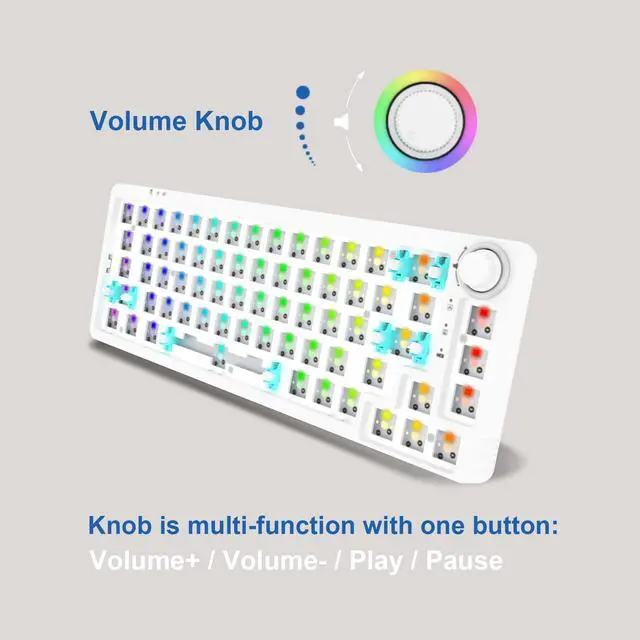 Alt view image 3 of 5 - GK GAMAKAY LK67 65% RGB Modular DIY Mechanical Keyboard, 67 Keys Hot Swappable 3pin/5pin Switch, Programmable Triple Mode Bluetooth 5.0/USB-C Wired/2.4GHz Wireless Customized Keyboard Kit (White)