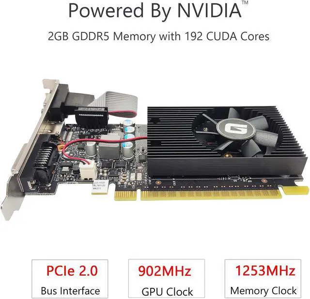 Alt view image 2 of 5 - Glorto GeForce GT 730 2G GDDR5 Low Profile Graphics Card, PCI Express 2.0 x8, HDMI/DVI/VGA, Entry Level GPU for PC, SFF and HTPC, Compatible with Windows 11