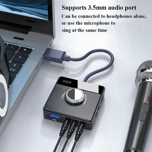 Alt view image 3 of 5 - PEIYUI Max External Sound Card, USB Audio Adapter for PC Windows, Mac, Linux, Laptops, Desktops, Stereo Sound Card with 3.5mm Interface & USB Interface, Volume Control, Plug & Play (6-in-1, Black)