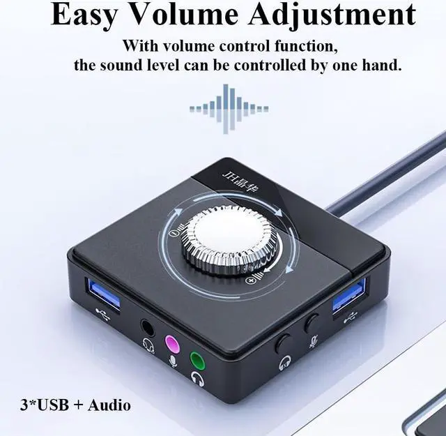 Alt view image 5 of 5 - PEIYUI Max External Sound Card, USB Audio Adapter for PC Windows, Mac, Linux, Laptops, Desktops, Stereo Sound Card with 3.5mm Interface & USB Interface, Volume Control, Plug & Play (6-in-1, Black)
