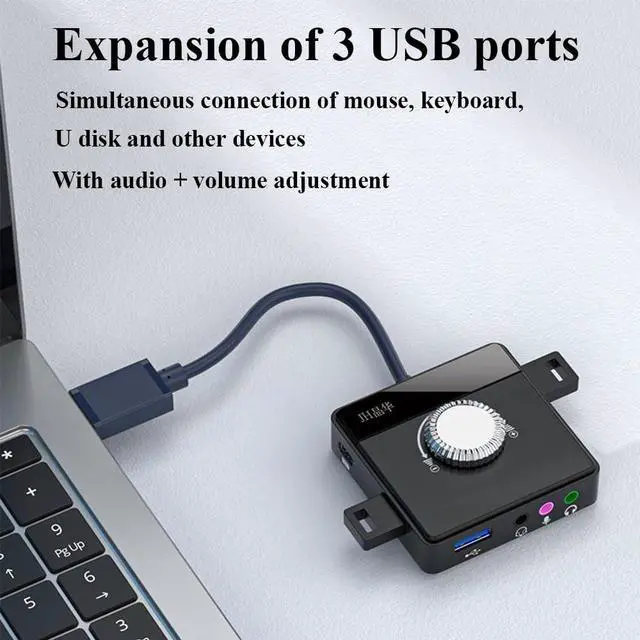Alt view image 2 of 5 - PEIYUI Max External Sound Card, USB Audio Adapter for PC Windows, Mac, Linux, Laptops, Desktops, Stereo Sound Card with 3.5mm Interface & USB Interface, Volume Control, Plug & Play (6-in-1, Black)
