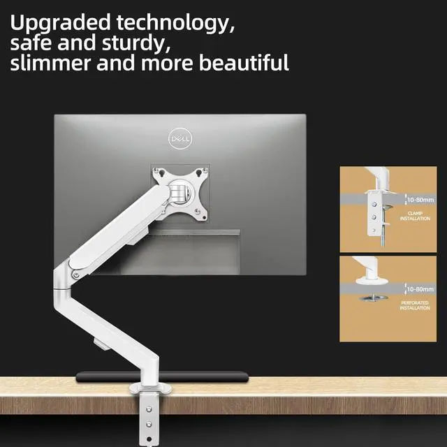 Alt view image 5 of 5 - HILLPORT White Single Monitor Arm Mount 17 to 34 inch Articulating Gas Spring Arm 4.4 to 19.8lbs Adjustable Vesa 100 * 100mm Desk Stand with Clamp and Grommet LCD Computer Monitors Brachet M5W