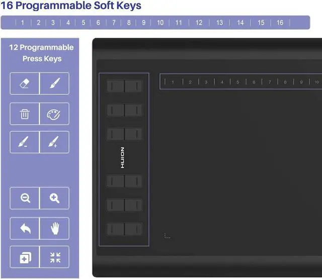 Alt view image 4 of 5 - Huion Inspiroy H1060P Graphics Drawing Tablet with 2 PCS Digital Pen PW100, OTG Adapter Included