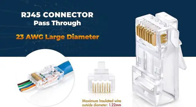 Alt view image 3 of 5 - GTZ Bundle  2 Items: RJ45 Crimp Tool + 200 Pack of Cat6/6A Pass Through Connectors for a Thick 23 AWG Large Diameter UTP Cable.
