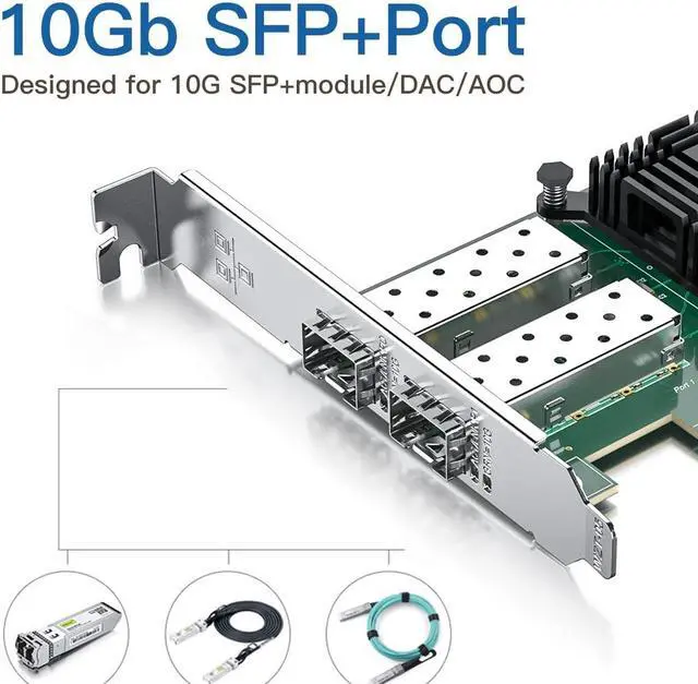 Alt view image 3 of 5 - H!Fiber 10Gb SFP+ PCI-E Network Card NIC, with Intel 82599ES Chip, Dual SFP+ Ports, Compare to Intel X520-DA2 (E10G42BTDA), PCIe X8, Ethernet LAN Network Adapter Support Windows/Linux/VMware