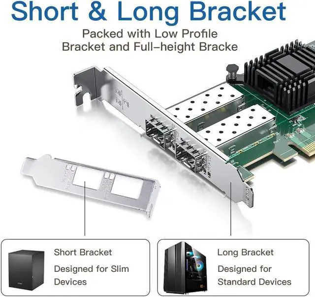 Alt view image 4 of 5 - H!Fiber 10Gb SFP+ PCI-E Network Card NIC, with Intel 82599ES Chip, Dual SFP+ Ports, Compare to Intel X520-DA2 (E10G42BTDA), PCIe X8, Ethernet LAN Network Adapter Support Windows/Linux/VMware
