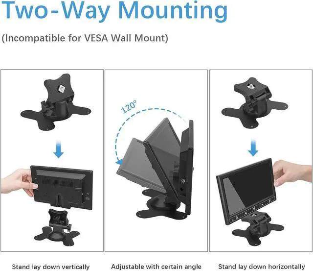 Alt view image 5 of 5 - Haiway 7 inch Mini Monitor, 1024X600 IPS Small HDMI Monitor VGA AV for PC/CCTV/Raspberry PI/Security Camera/Gaming, Build in Speakers & Earphone Jack, with Remote Control