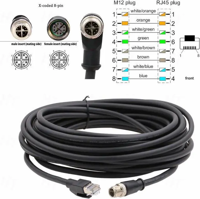 Alt view image 3 of 5 - HangTon Camera Sensor Network Ethernet M12 8 Pin X Coded to RJ45 Cat 6A High Speed Gigabit Cable for Cognex Basler Industrial Application 32.8ft
