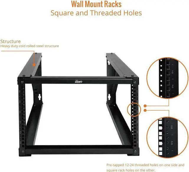 Alt view image 4 of 5 - Tecmojo 6U Wall Mount Rack, Wall Mount Network Rack 24.8in Depth, Open Frame Server Rack for 19in IT/AV/Data/Home Equipment, Black