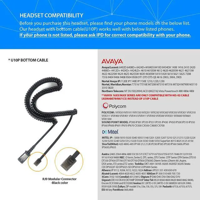 Alt view image 2 of 5 - IPD IPH-165 Phone Headset with Noise Cancelling Microhone for Office and Call Center- Comapatible with Polycom VVX,Aastra,Avaya Digital, Nortel, Samsung,Mitel landline Phones