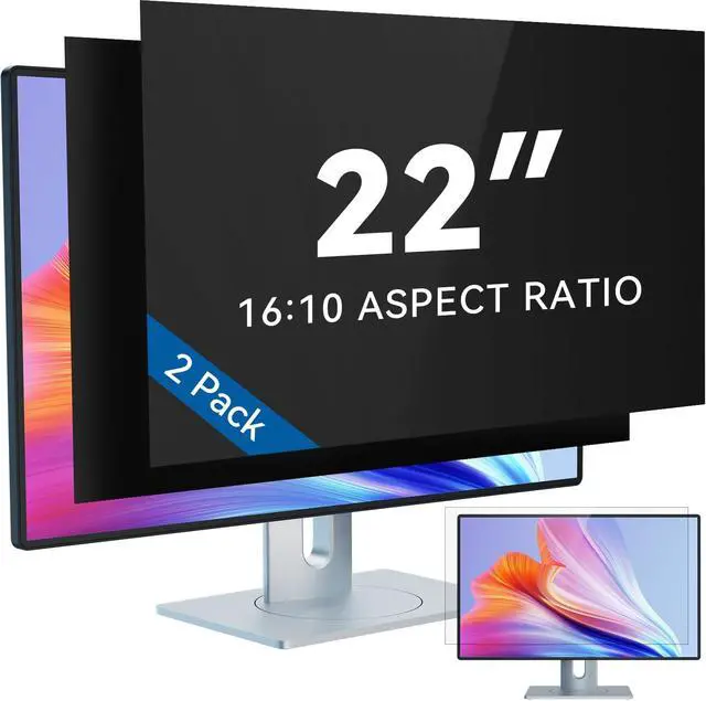 Main image of IPROKKO [2-Pack] 22 Inch Computer Privacy Screen Filter for 16:10 Widescreen Monitor, Removable 22in Anti Blue Light Glare Privacy Shield, Anti Spy Security Protector for Hp Dell Asus Acer Samsung