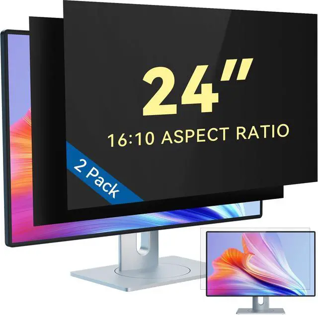 Main image of IPROKKO [2-Pack] 24 Inch Computer Privacy Screen Filter for 16:10 Widescreen Monitor, Removable 24in Anti Blue Light Glare Privacy Shield, Anti Spy Security Protector for Hp Dell Asus Acer Samsung