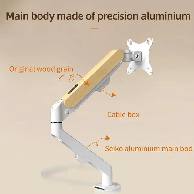 Alt view image 4 of 5 - HILLPORT Single White Monitor Desk Arm Mount, Adjustable Gas Spring Support 17-34 Inch, 4.4-19.8lbs Screen, Computer Stand Holder with Clamp/Grommet Mounting Base VESA Bracket M5W-M