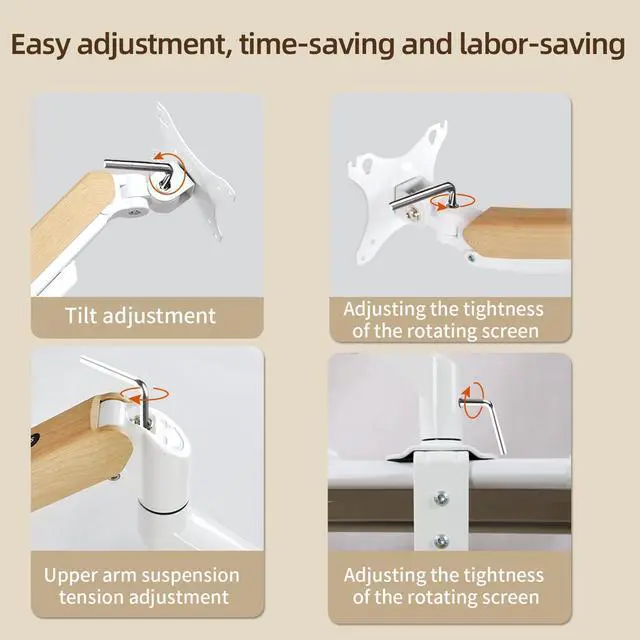 Alt view image 2 of 5 - HILLPORT Single White Monitor Desk Arm Mount, Adjustable Gas Spring Support 17-34 Inch, 4.4-19.8lbs Screen, Computer Stand Holder with Clamp/Grommet Mounting Base VESA Bracket M5W-M