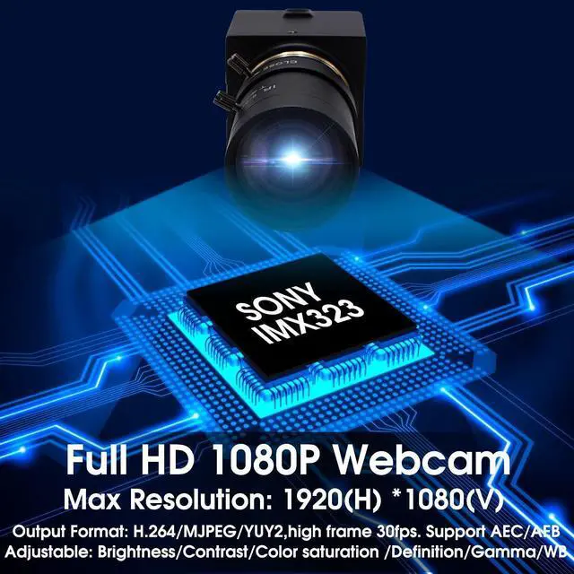 Alt view image 3 of 5 - Hotpet 1080P USB Webcam, 2MP HD Web Camera Low Illumination 0.01Lux USB2.0 Camera, H.264 High Definition IMX322 Webcam with 2.8-12mm Varifocal Lens