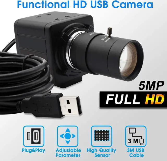Alt view image 2 of 5 - Hotpet 5 Megapixel USB Camera 5-50mm Varifocal Lens Webcam HD 2592X1944 15fps USB Camera Aptina Sensor Webcamera with Aluminum Mini Box for Android Windows Linux PC Mac, Plug&Play,OTG 2.0