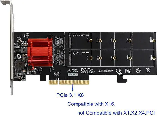 Alt view image 2 of 5 - M.2 NVMe PCIe Adapter, M.2 NVMe NGFF SSD to PCI-e 3.1 Gen3 X8 X16 Card with Low Profile Bracket Support M.2 (M Key) NVMe SSD 22110/2280 /2260/2242 /2230