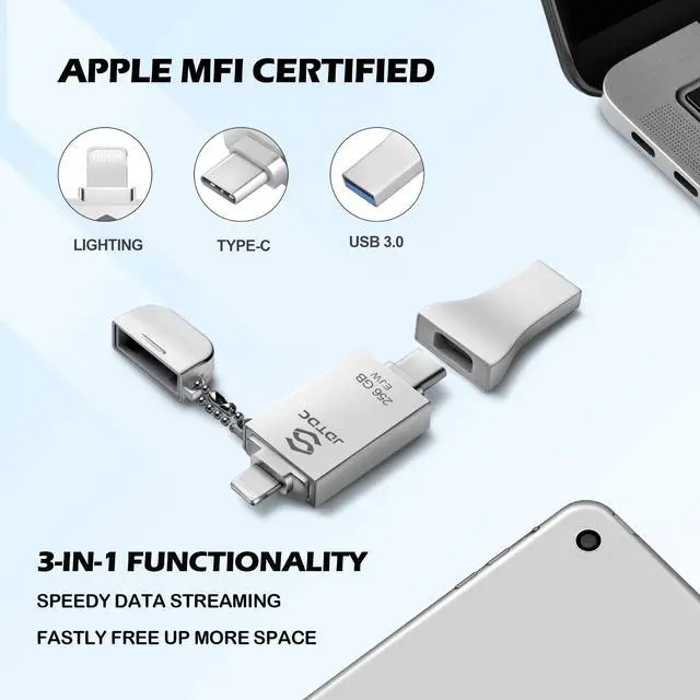 Alt view image 2 of 5 - 256GB Apple MFi Certified iPhone-Photo-Stick, 3 in 1 USB C Photo-Stick-for-iPhone-USB-Flash-Drive iPhone Memory-Stick Thumb Drives iPhone Backup Memory Stick for iPhone 16 15 14 13 12 iPad Android PC