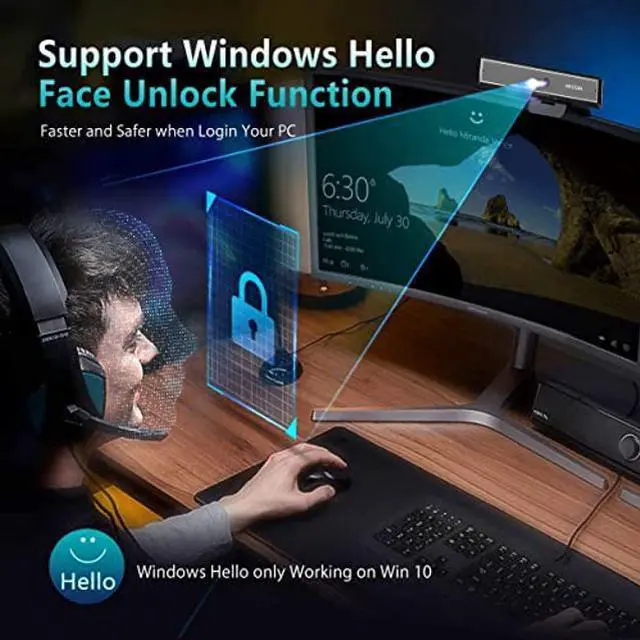 Alt view image 2 of 5 - KAYSUDA CA20 Face Recognition USB IR Camera for Windows Hello Windows 11, Web Camera Up to 1080P (Entry Level) with Dual Omnidirectional Microphone for Video Conference and Home Office