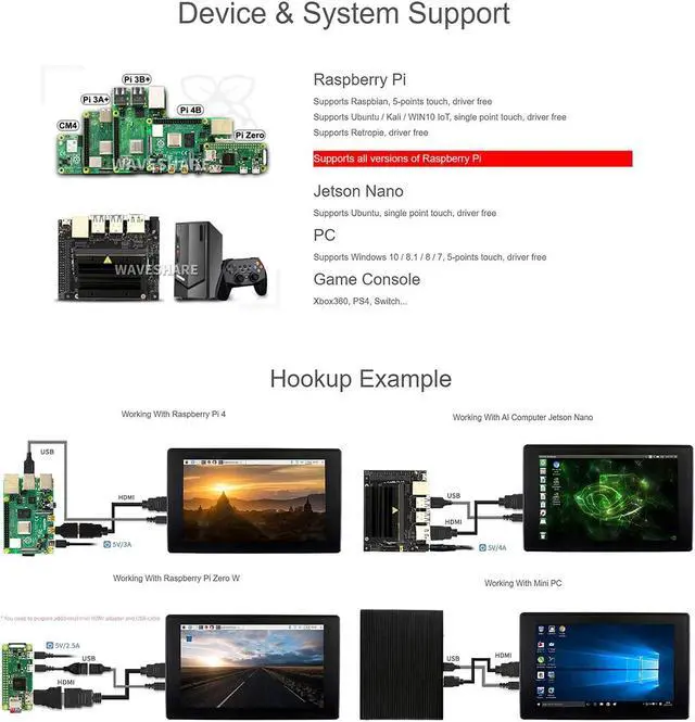 Alt view image 4 of 5 - Ingcool 7inch HDMI LCD with Case for Raspberry Pi Capacitive Touchscreen 1024x600 IPS Display Screen Monitor Compatible with Raspberry Pi 4B/3B+/3B/Zero/Jetson Nano Support Windows 10/8.1/8/7